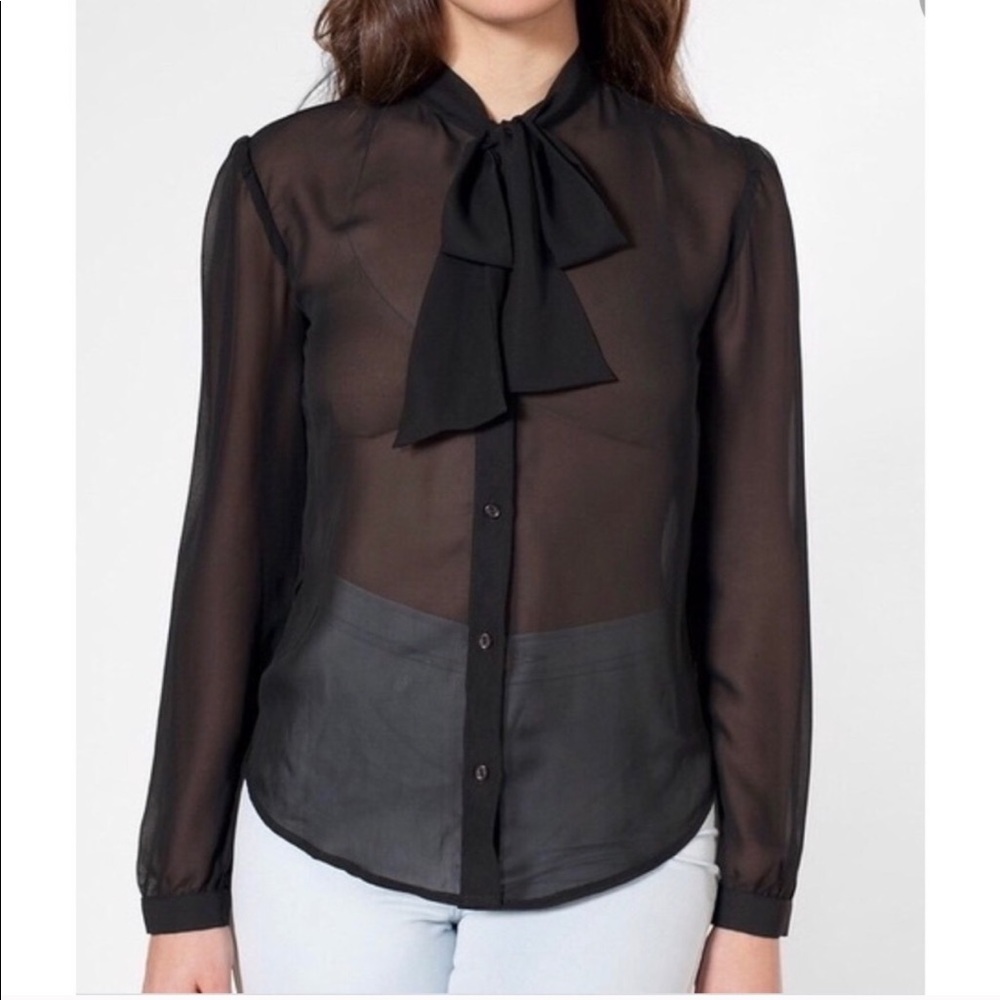 American Apparel Chiffon Bow Neck Blouse - Picture 4 of 8